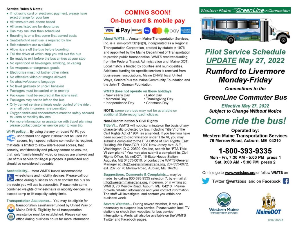 Updated GreenLine Commuter Brochure | Western Maine Transportation Services