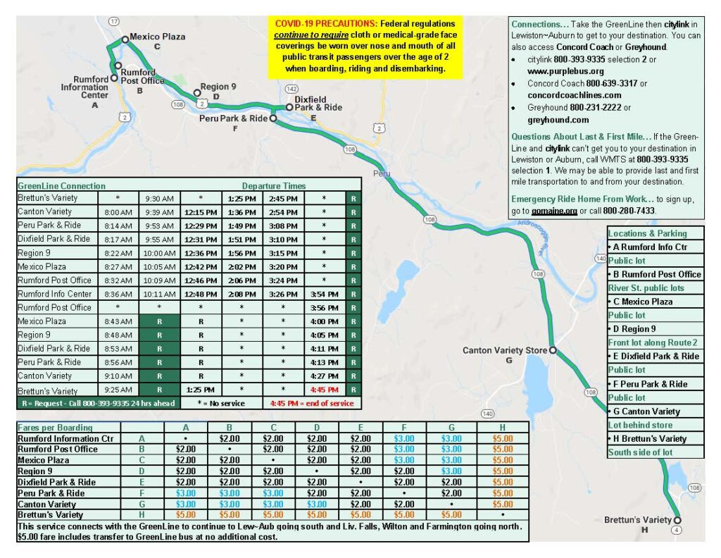 Updated GreenLine Commuter Map | Western Maine Transportation Services